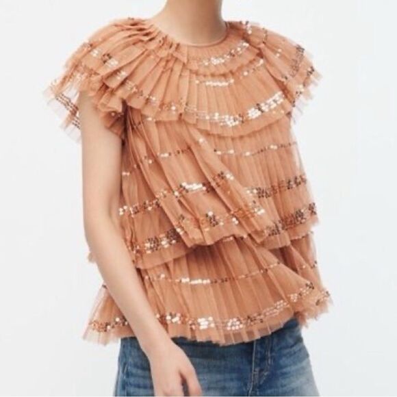 J. Crew Collection Sequin Tiered Tulle Blouse Size Small - Picture 1 of 5